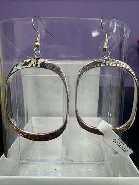 Hammered Square Hoop Earrings - Silver Tone Women’s Earrings